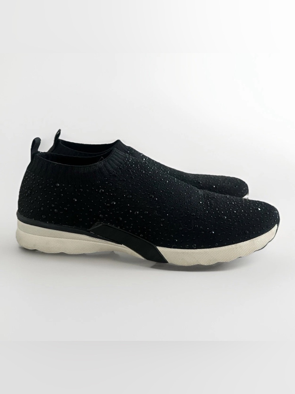Zara Sparkly Embellished Black Slip-On Sock Knit Sneakers with White Sole